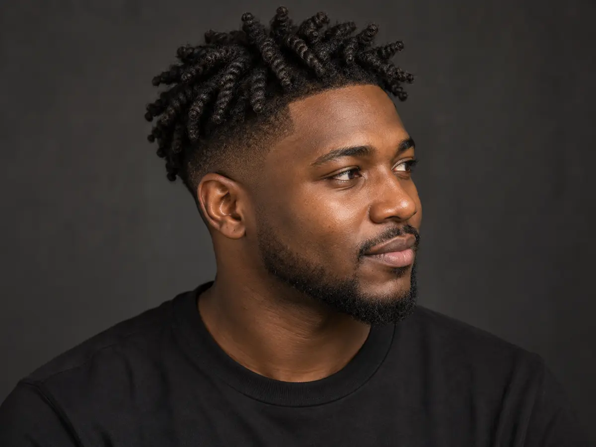Short twists hairstyle inspiration — Defined short twists with a tapered finish.