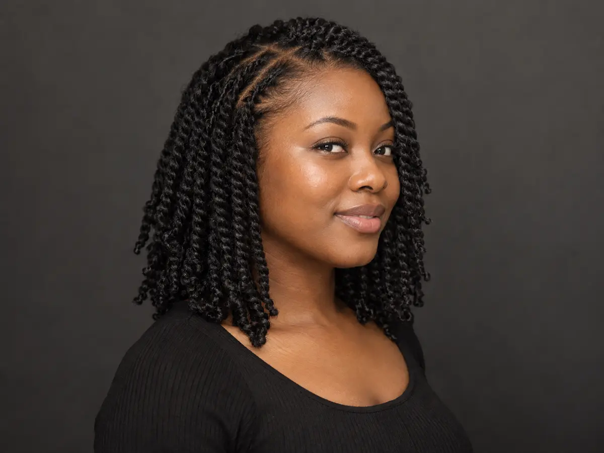 Two-strand twists hairstyle inspiration — Shoulder-length twists with a soft, natural finish.